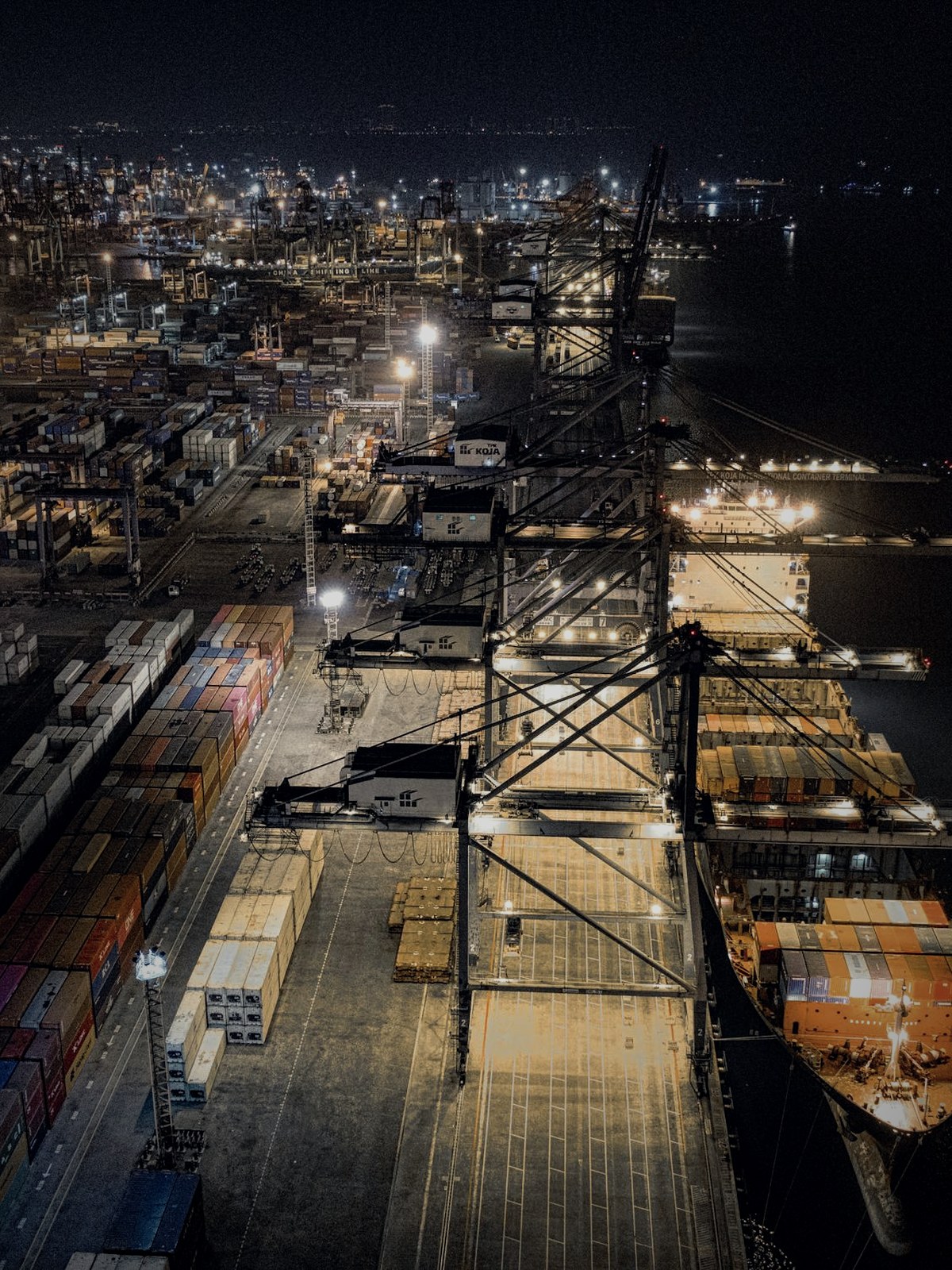 A container port at dusk — the China-to-Nigeria trade route Yodo Importation runs.